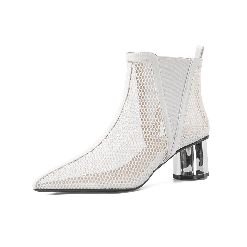 Модные женские летние ботильоны сетчатые с вырезами полые с острым носком ботильоны женские сандалии на толстом высоком каблуке модные женские крутые ботинки