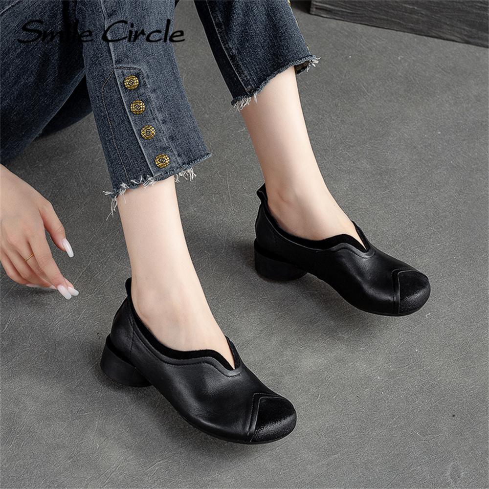 Женские туфли на плоской подошве из натуральной кожи, повседневная обувь без шнуровки с круглым носком, модная женская рабочая обувь на мягкой подошве