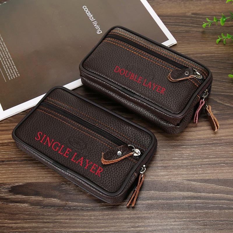 Men's Pocket Money Waist Bag Hip Bag Mobile Phone Case Small Bag Sports Bag Mobile Phone Bag Large Space Zipper Leather Belt Bag