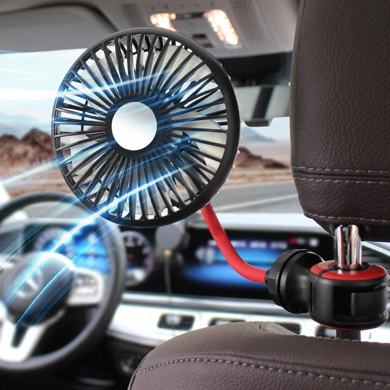 360° Auto Air Circulator USB Rechargeable 3 Speed Fan Rear Seat Ventilation Cooler Electric Rotating Fan For Car Truck Cab Use