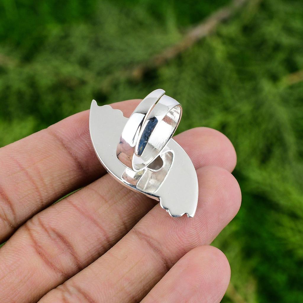 Natural Rainbow Moonstone Solitaire Flower Adjustable Ring 925 Silver