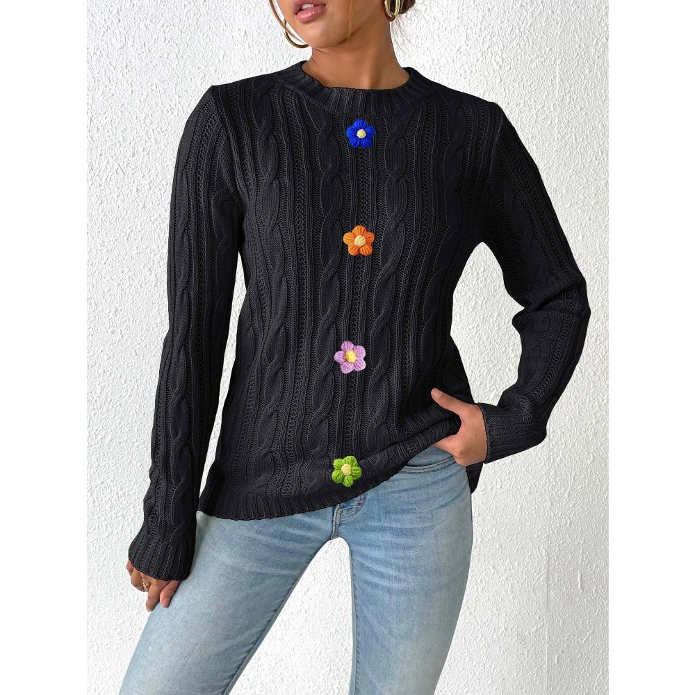 Women’s Top: New Autumn/Winter Round-Neck Pullover – Minimalist Base Layer with Patchwork Woven Knit