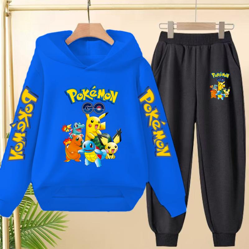 Pikachu Two-piece Clothing Children Girls Sweatshirt+Pants Casual Tracksuits Boys Pokemon Hoodie Kawaii Pullover Sports Coat Set