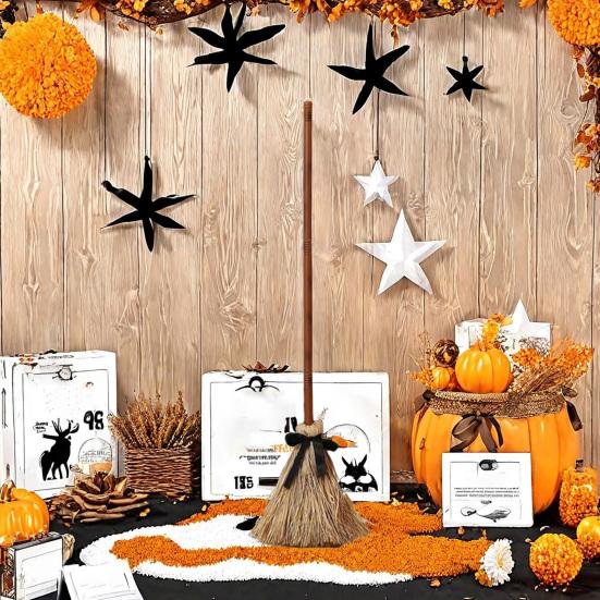 Halloween Floating Broom 43.5 Inches Tall Magical Animated Witch Broomstick Sound Touch Activated Haunted Dancing Broom for Party Home Floor Decor