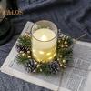 Christmas Candle Ring Artificial Pine Needle Pinecone Berries Garland Rustic Festive Candle Wreath for Home Table Centerpiece Decor