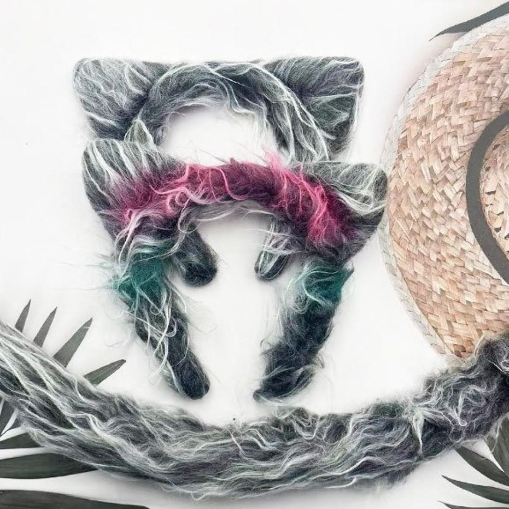 4pcs/set Furry Wolf Ear Headband Faux Fur Plush Sleeve Cover Tail Kit Carnival