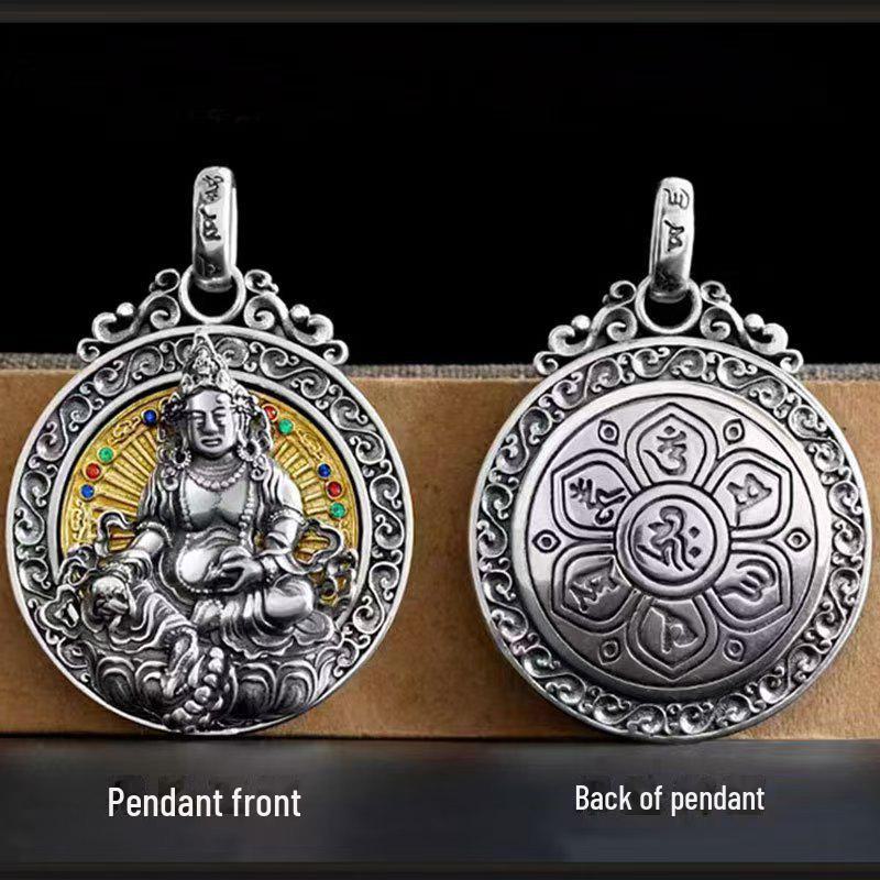 Ожерелье-амулет Будды из тайского серебра в стиле ретро с восемью богами-хранителями и мантрой из шести символов