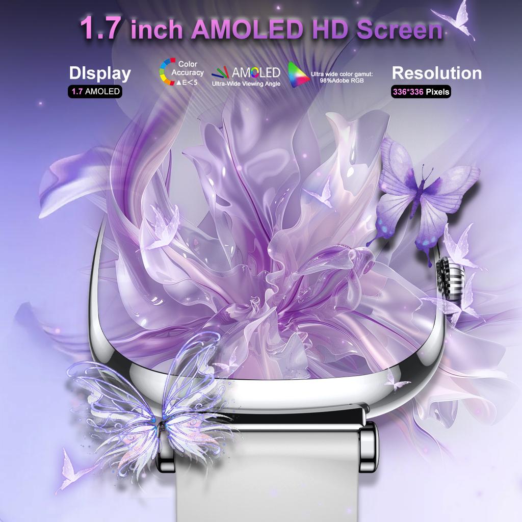 2026 1,7-дюймовый AMOLED-экран, Bluetooth-звонки, пульс, кислород в крови, женские умные часы, многофункциональные, квадратные, модные часы