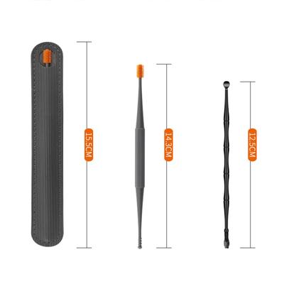 2 шт. Мягкий силиконовый ушной ершик с двойной головкой, 360° спиральный тампон, инструмент для удаления ушной серы, ершик для удаления с кожаной сумкой