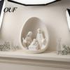 Unique Christmas Souvenirs Mini Nativity Scene Figurine, Minimalist Decor with Holy Family in Egg, White Figures 3D Printed Tabletop Ornament for Home