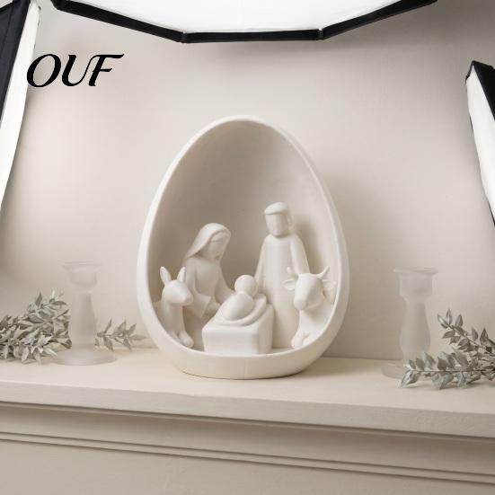 Unique Christmas Souvenirs Mini Nativity Scene Figurine, Minimalist Decor with Holy Family in Egg, White Figures 3D Printed Tabletop Ornament for Home