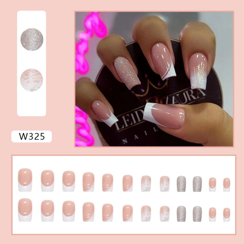 Накладные ногти с накладными ногтями Nials Green Colorful Cloud French Long Square Blue Love Heart