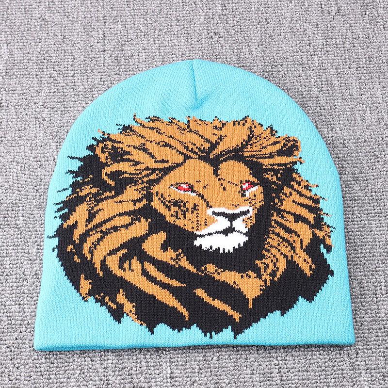 Jacquard Knitted Hat Hip Hop Warm Lion Animal Pattern Ear Protection Bag Head Pullover Cold Hat Brimless Wool Hat