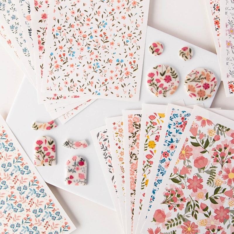 Бумага с водным переносом для глины для DIY-серьг из глины, Цветочный лист для переноса на глину, Бумага с цветами для керамической эмали, Декаль