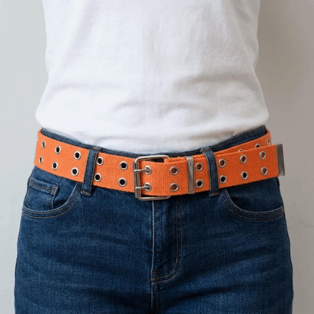 Double Row Canvas Waist Belt Solid Color Double Row Buckle Belt Simple Woven Belts Jeans Wear