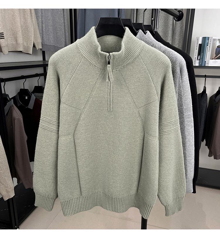 2025 Youth Fashion Zipper Collar Sweater - Casual Jacquard Warm Knitwear for Men