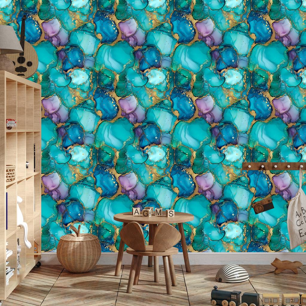 Ink Wallpaper Turquoise, Sea and Blue for Living Room and Bedroom 50x1000