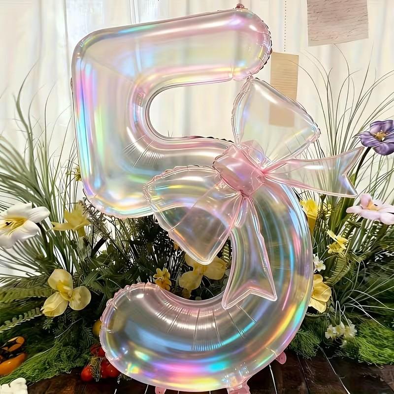 2pcs Colorful Transparent Digital Balloon 0-9 Colorful Bow Balloon, Used for Birthday Parties and Anniversary Decoration