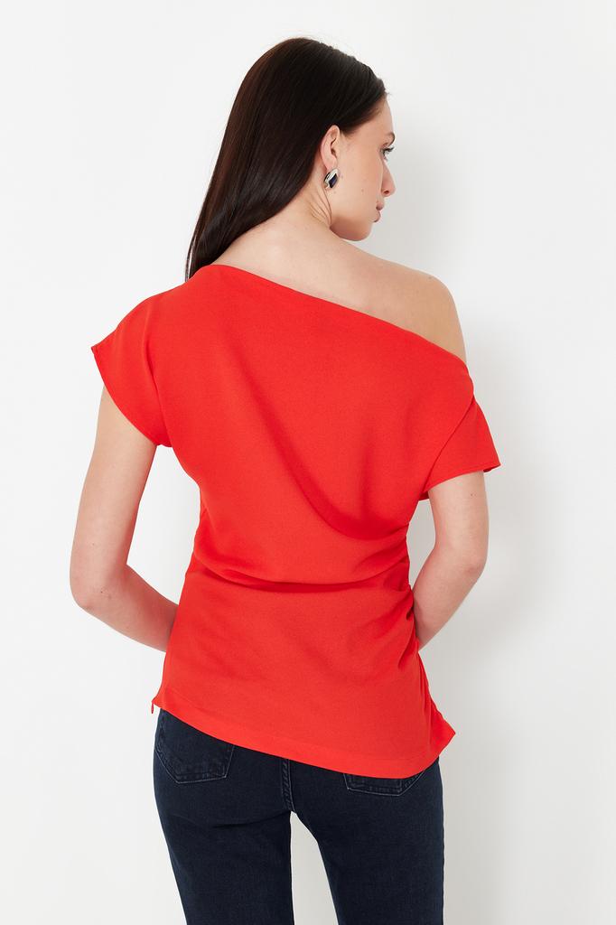 Women's Fashion New Blouse Black Boat Neck Fitted Woven Blouse