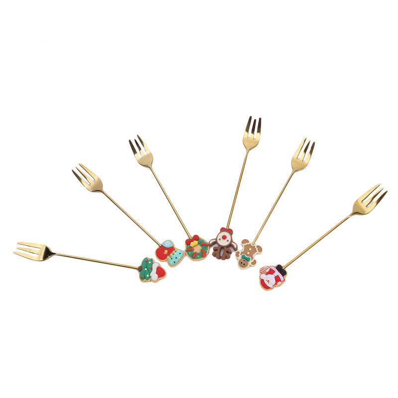 Рождественский набор вилок и ложек из нержавеющей стали, полированное серебро, десертные вилки с кофейными ложками, элегантные сервировочные приборы для рождественской вечеринки