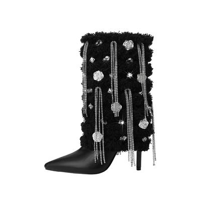 Модные новые ботильоны челси с кристальной кисточкой и стразами, женские блестящие ретро ботильоны в рыцарском стиле на толстой подошве, размеры 35-44