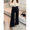 Женские черные джинсы клеш Весна Осень Новый стиль Свободный облегающий крой Подходят для фигуры типа «груша» Модные с высокой посадкой Универсальные брюки с широкими штанинами