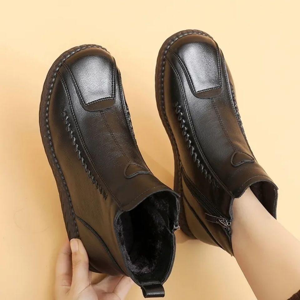 Женские ботильоны, зимние мокасины из натуральной кожи, повседневные женские кожаные ботинки, удобные черные ботинки для мам, новинка 2024 года