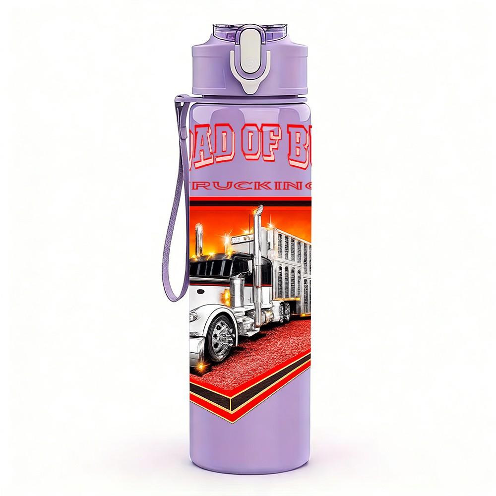 1PC Big Rig Truck Retro Vehicle Print 750ml Color Plastic Sports Water Bottle Leakproof Flip Straw Lid Suitable for Sports Office Home Use