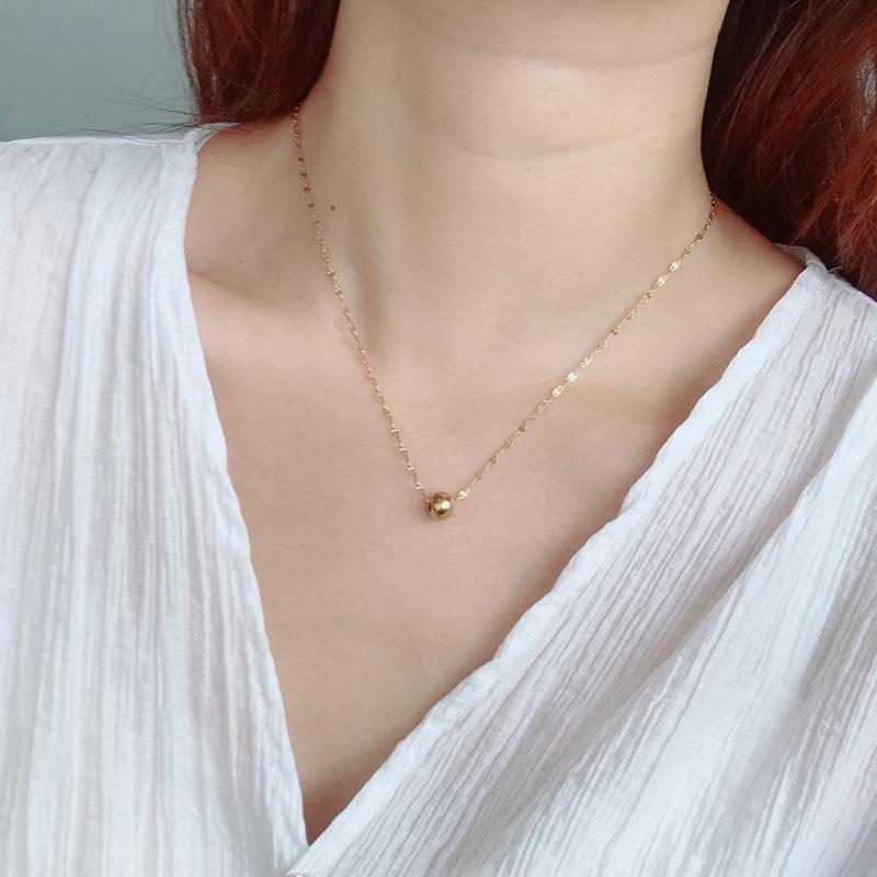 Корейское Простое Модное Круглое Бусины Ожерелье для Женщин - Покрытая 18K Золотом Титановая Сталь Ключичная Цепочка, Модный Аксессуар