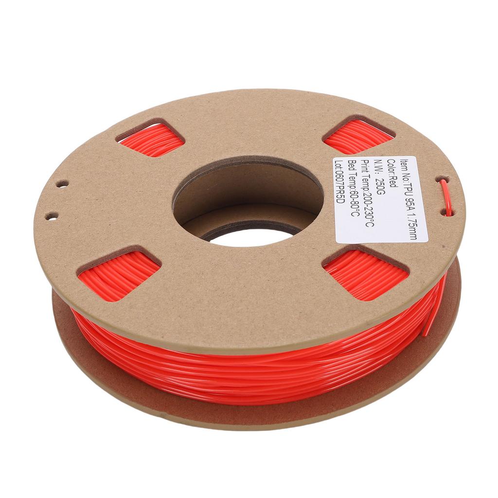 3D Printer Filament 250g 1.75mm 95A TPU Flexible High Elasticity Printer Filament Replacement 0.02mm Accuracy Red