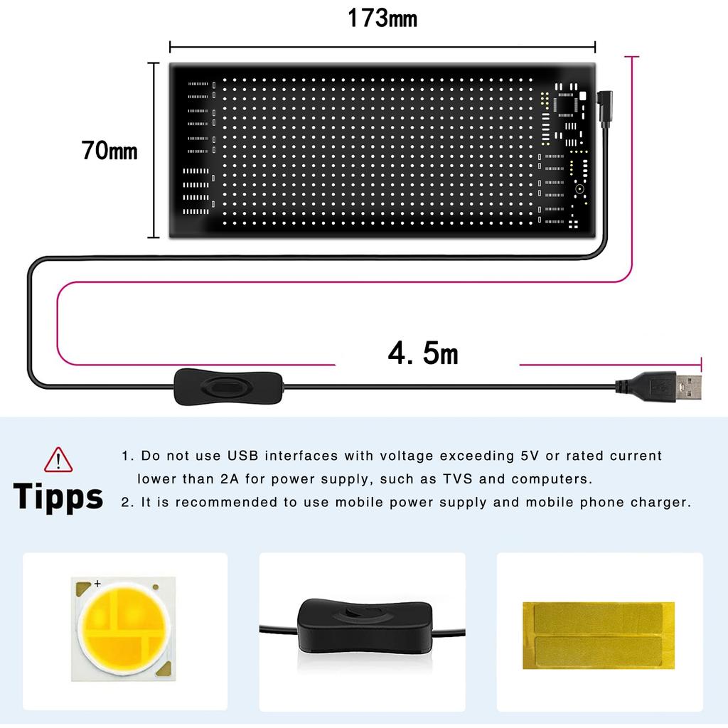 LED Car Pixel Panel Light Scrolling Bright Advertising LED Signs Flexible Screen USB Bluetooth App Control for Taxi Rear Window