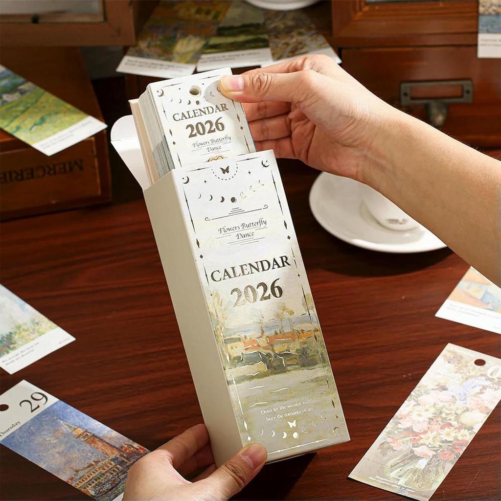 Настольный календарь-стенд с золотым кольцевым переплетом, календарь-планировщик с вдохновляющими цитатами в стиле масляной живописи