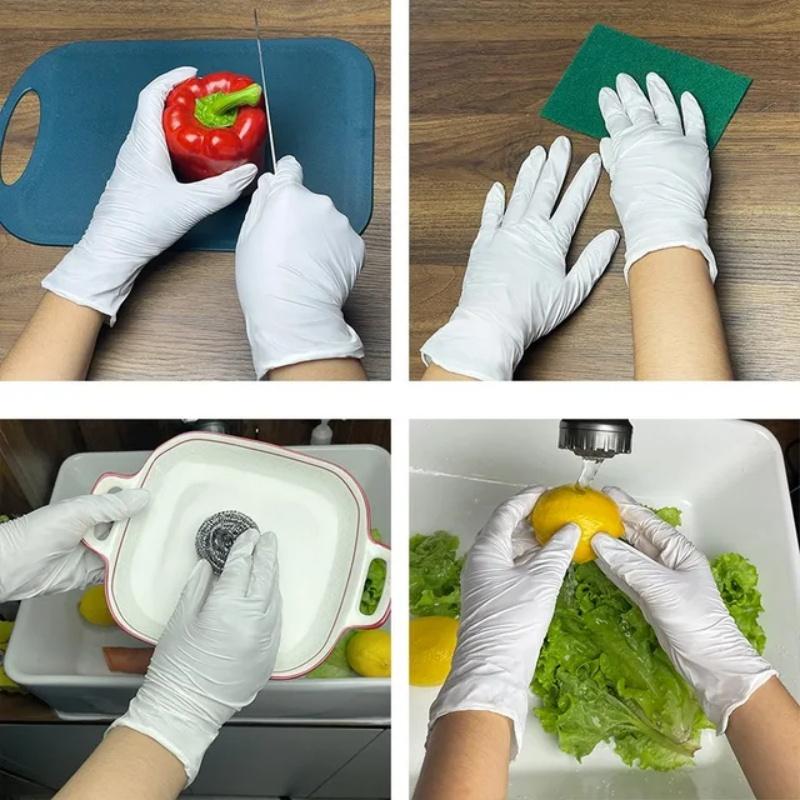 20/100PCS White Nitrile Gloves Disposable Household Cleaning Gloves for Kitchen Gardening Beauty Salon Tattoo Working Gloves
