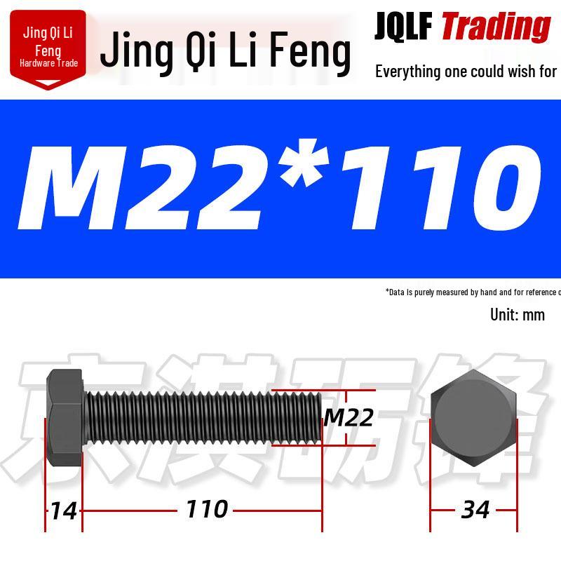12.9 Grade High-Strength Blackened Hex Bolt M22-M48