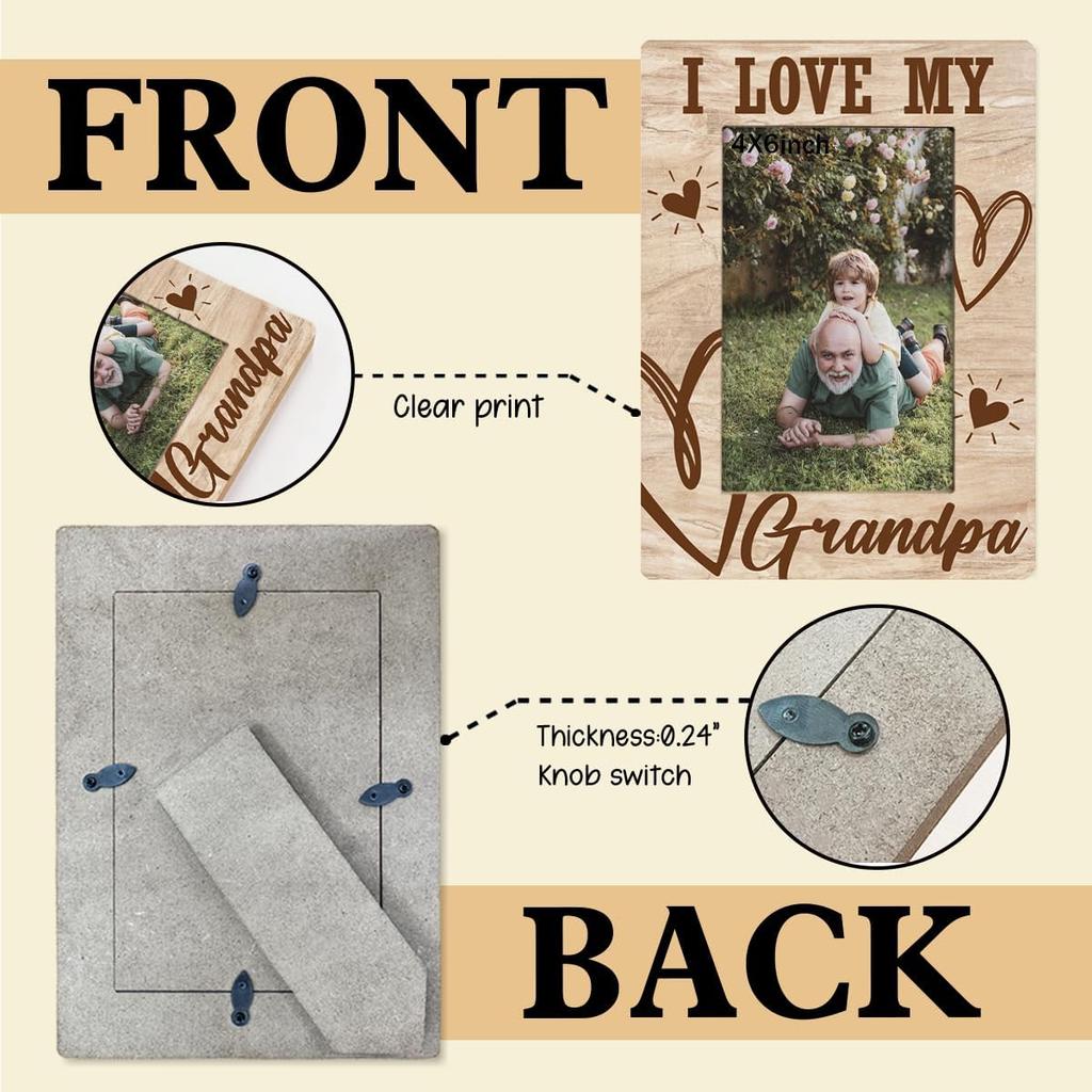 Grandpa Birthday Gift, “I Love My Grandpa, 4x6 Inch Rustic Wooden Picture Frame Tabletop Display, Heartfelt Gift for Grandparent's Day, Birthday,