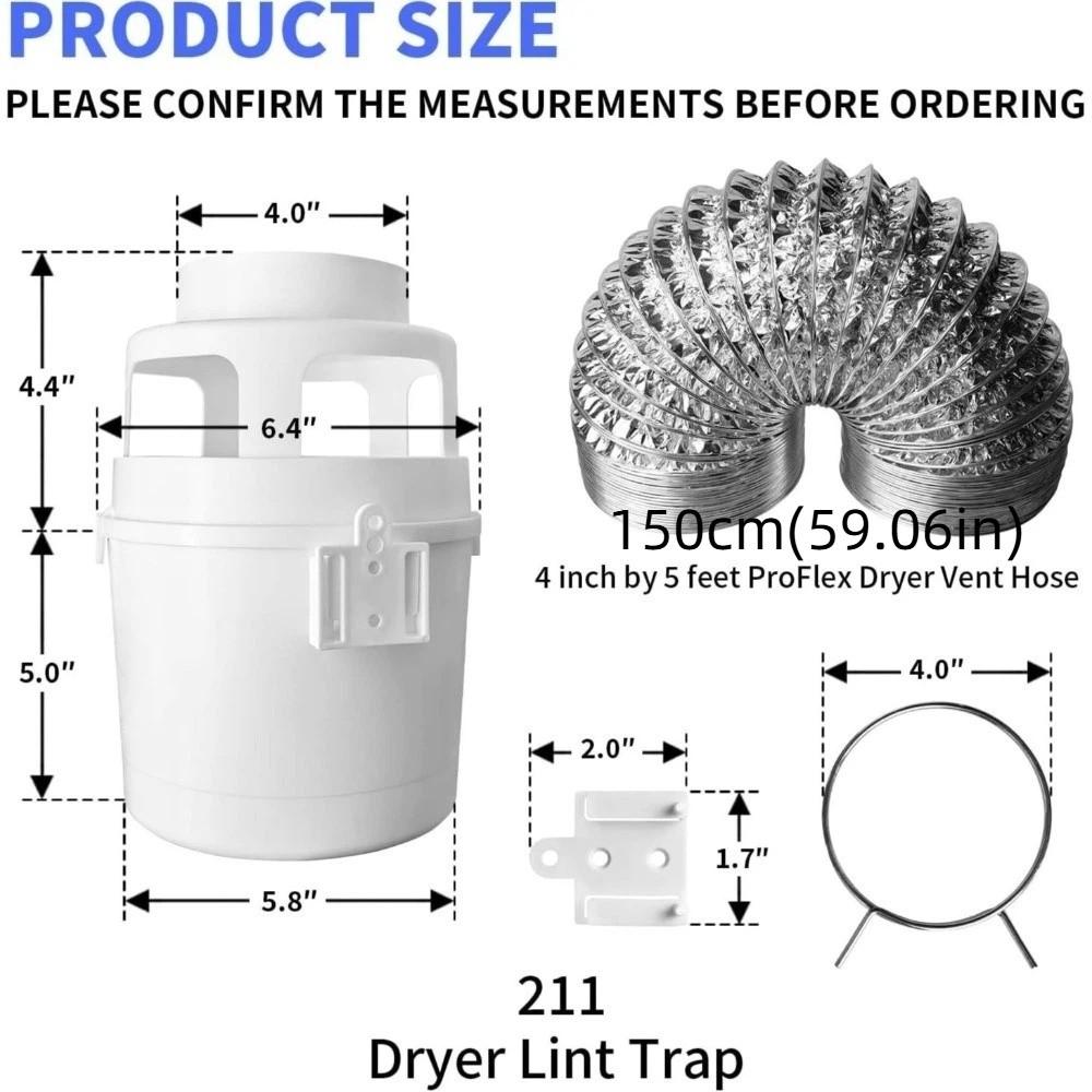 3 in 1 Dryer Lint Trap Kit with Vent Hose Washer Exhaust Duct Collector Household