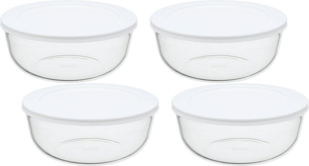 iwaki Heat-Resistant Glass Storage Containers, Microwave and Oven Safe, Large (1.3L x 4-Piece Set), White, Pack Bowl KBC4160-W1, Gratin Dish, Heat-Res