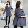 Danmo Hooded Mid-length Trench Coats Fashion Drawstring Windproof Jackets Women's Fashion Spring Fall Slim Jacket