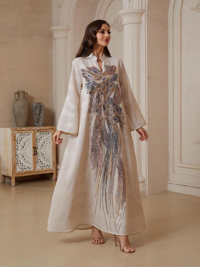 Дубайская арабская сетчатая абайя с пайетками для мусульманок