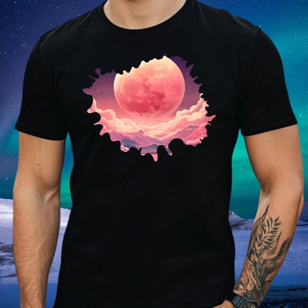 T-Shirt Herren Rosa Mondlandschaft Motiv Baumwolle Größe XS bis 5XL