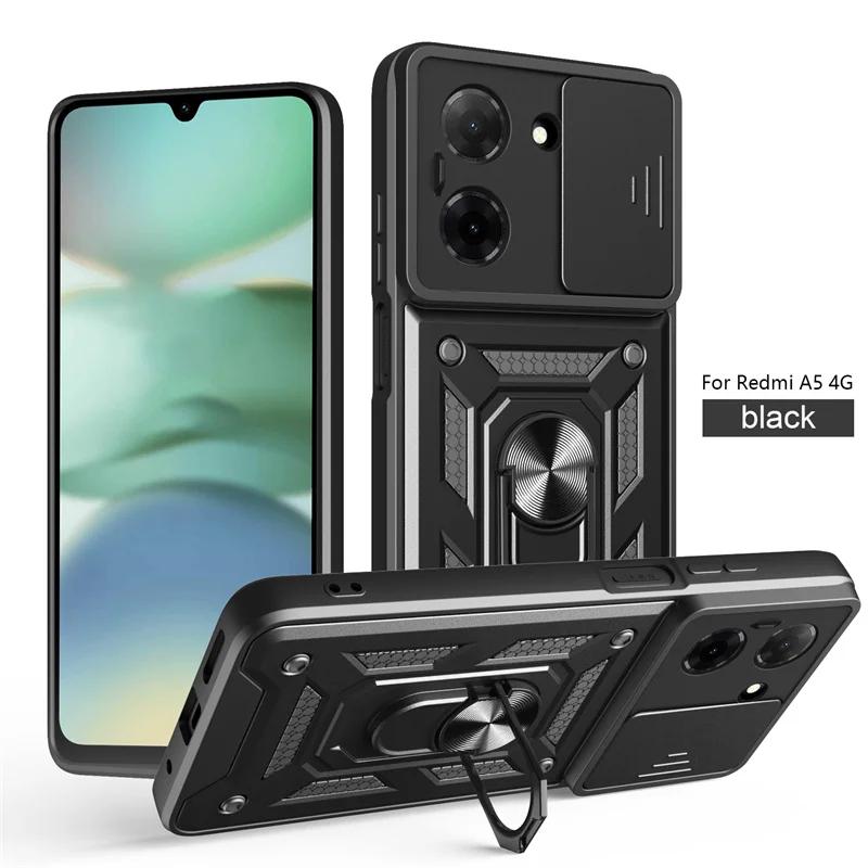 Slide Lens Camera Protection Back Case for Redmi A5 4G RedmiA5 Shockproof Magnetic Ring Stand Holder Cover for Xiaomi POCO C71