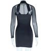 European and American Fashion Women's Sexy Neck Hanging Mesh Splicing Long Sleeved Dress Street Top Bag Hip Skirt