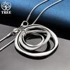 925 Sterling Silver Three Circle Pendant Chain Frosted Necklace Jewelry