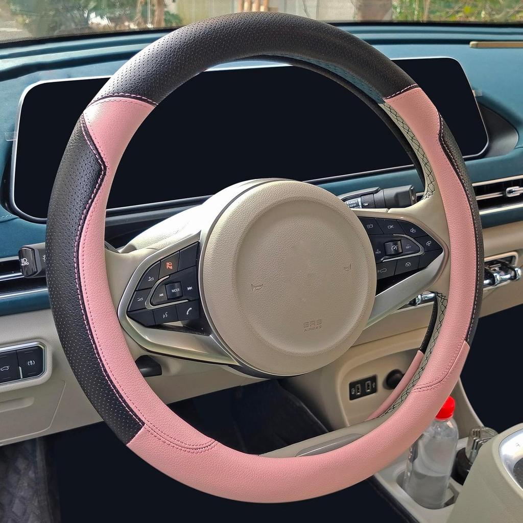 YUNZLAN Stylish Cute Cat Steering Wheel Cover for Women Girl,Leather Auto Car Steering Wheel Cover Universal Fit 15 Inch Car Interior Accessories