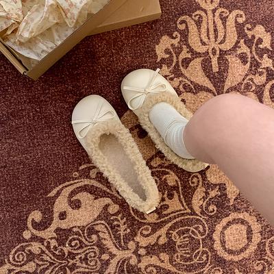 Белые хлопковые туфли с бантом на плоской подошве женские новинка 2025 года зимние бархатные туфли Мэри Джейн Мао на теплой подошве