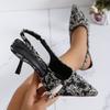 Fashion European American Sandals Large Size 2025 Spring New Style Pointed Print Fine Heel Women's Casual Sandals Designed Empty Rear