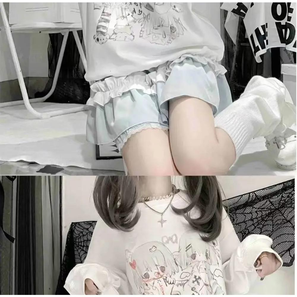 Y2k японский Harajuku аниме белый худи кавайный милый мультфильм уличная одежда школьный свитшот длинный рукав топы