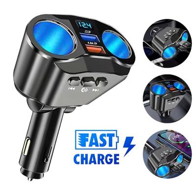Автомобильное зарядное устройство 12-24 В, Bluetooth FM-трансмиттер, двойной USB, гнездо для быстрой зарядки, разветвитель прикуривателя, адаптер питания с дисплеем напряжения