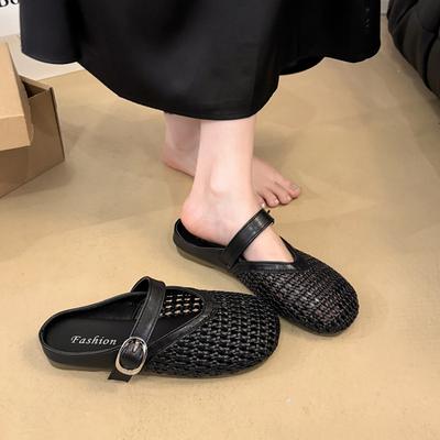 2025 лето французские баотоу новые полые сандалии женские дышащие баотоу прохладные тапочки дырка ленивые полутапочки