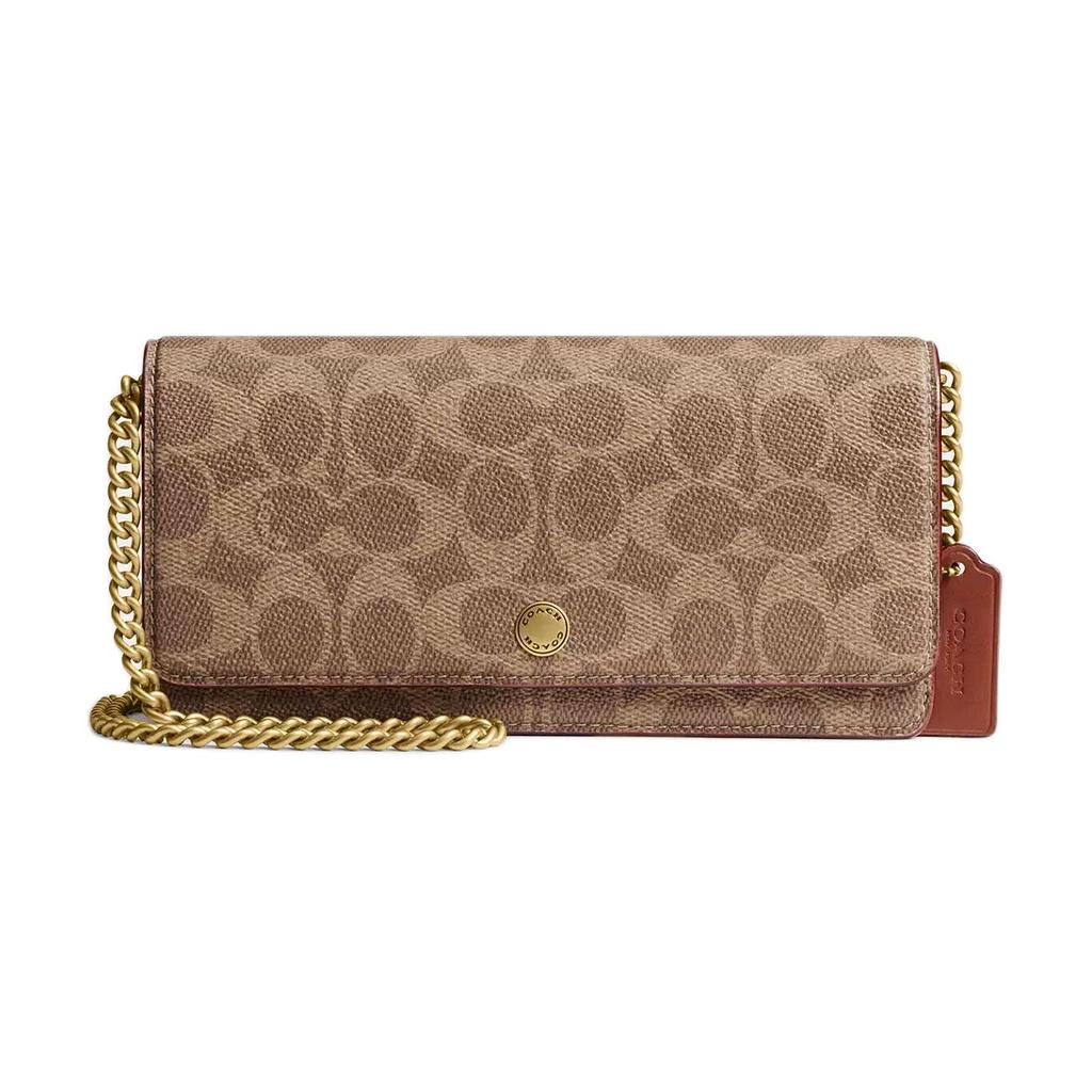 New COACH Coated Canvas Wallet Trumpets Women's Tan With Caramel CZ482-B4XHG